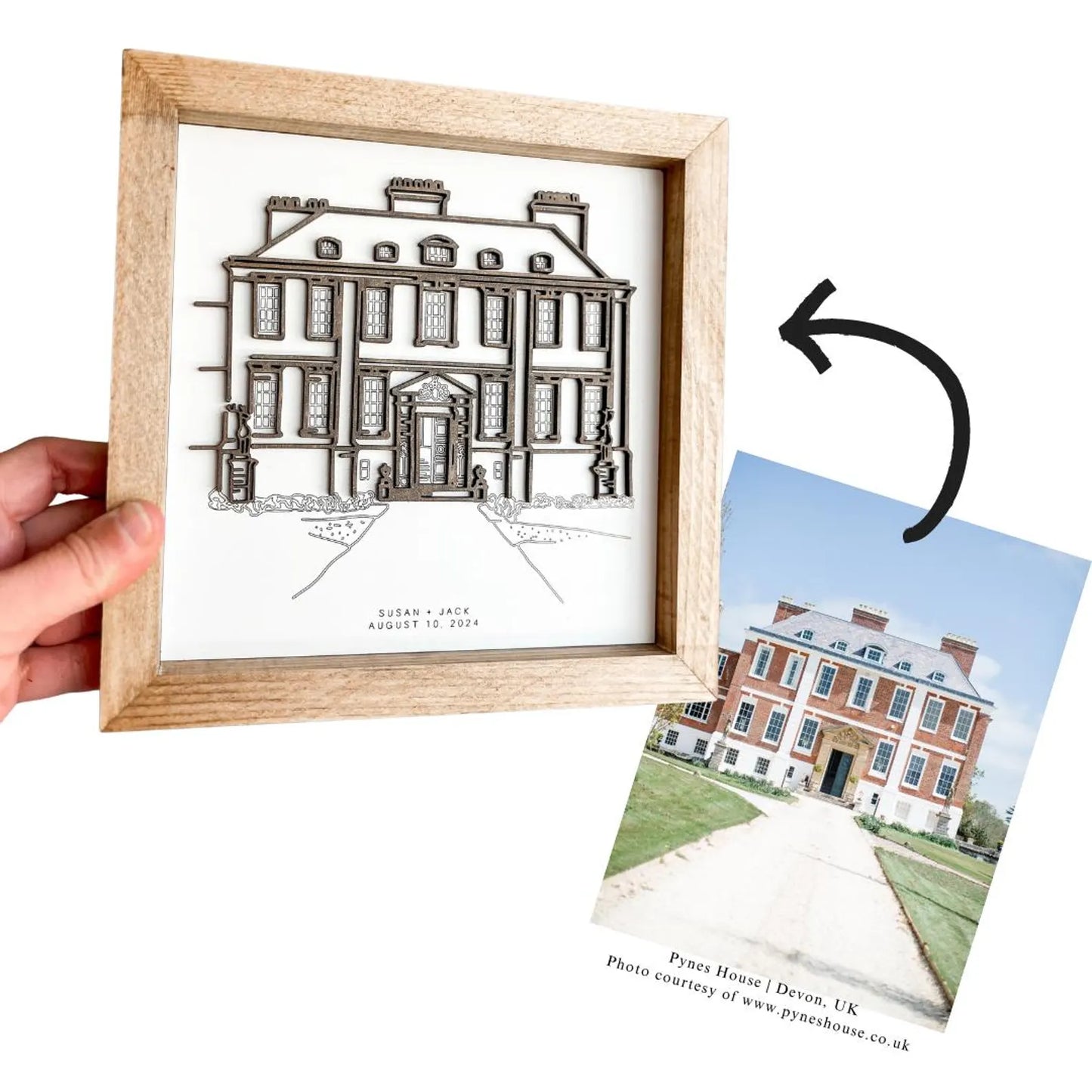 Custom 3D Wood Building Portrait | Framed Line Art Anniversary Gift