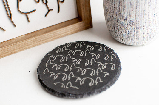 Dog Ear Line Drawing Slate Coaster (Set of 2)