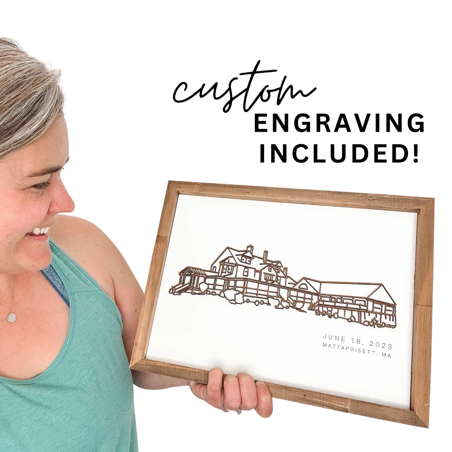 Custom 3D Wood Building Portrait | Framed Line Art Anniversary Gift