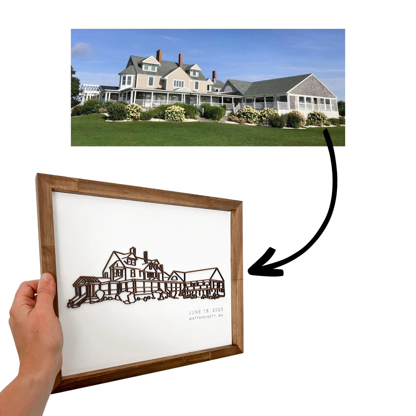Custom 3D Wood Building Portrait | Framed Line Art Anniversary Gift