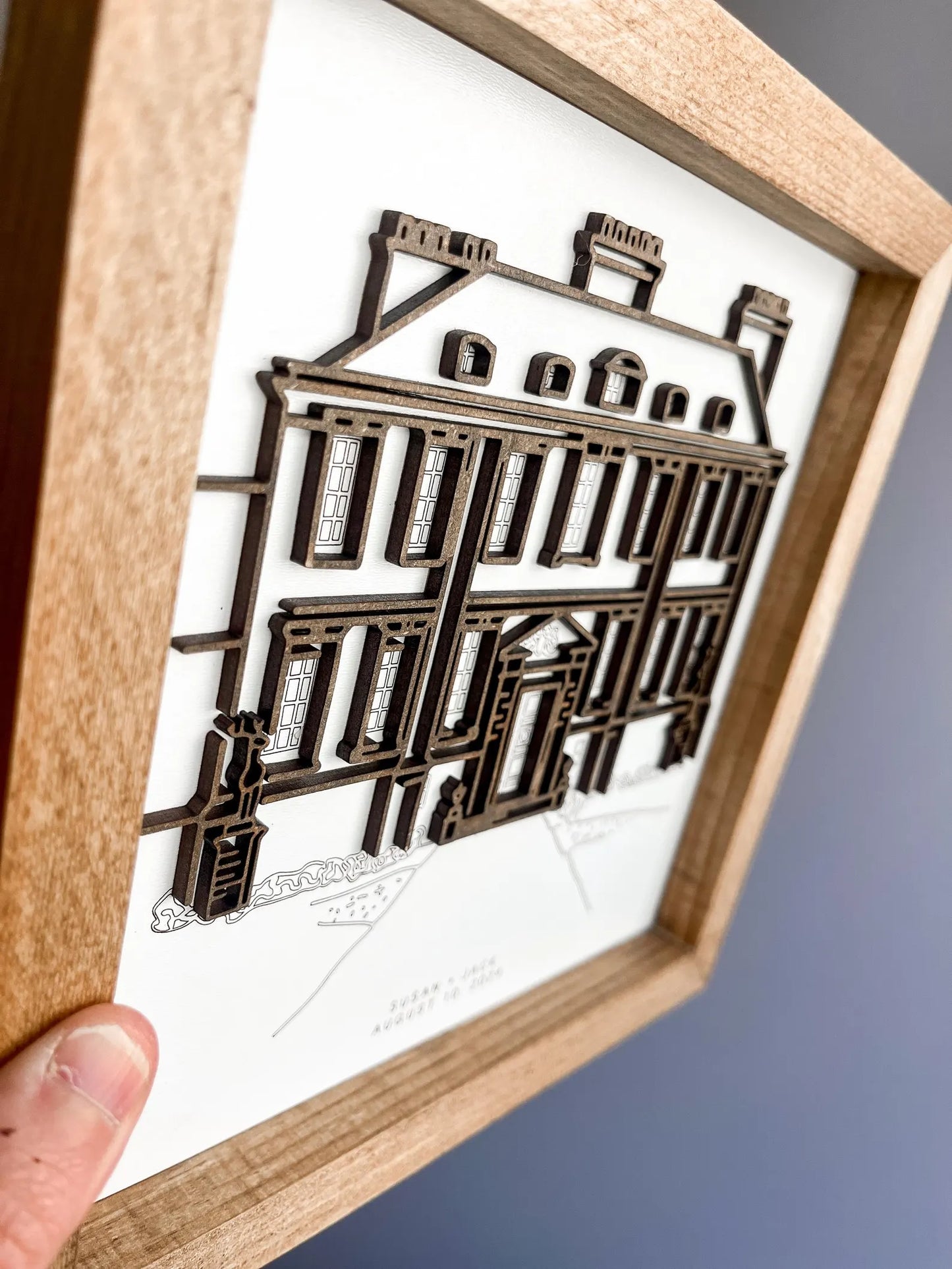 Custom 3D Wood Building Portrait | Framed Line Art Anniversary Gift